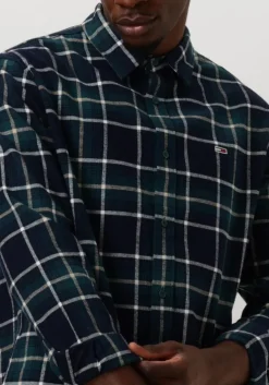 blauwe tommy jeans casual overhemd tjm reg check flanne shirt