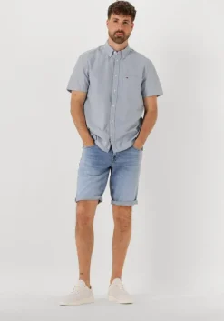 blauwe tommy jeans casual overhemd tjm reg seersucker stp ss shirt