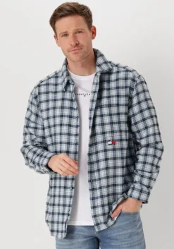 blauwe tommy jeans casual overhemd tjm badge flannel shirt ext