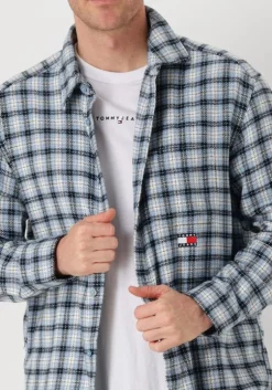 blauwe tommy jeans casual overhemd tjm badge flannel shirt ext