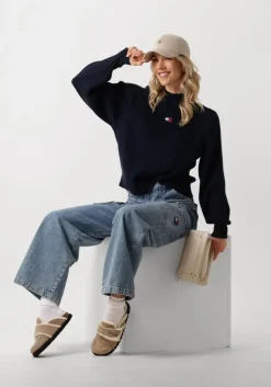 blauwe tommy jeans trui tjw badge mockneck sweater