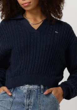 blauwe tommy jeans trui tjw cable rugby sweater