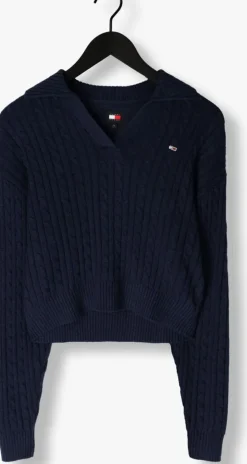 blauwe tommy jeans trui tjw cable rugby sweater