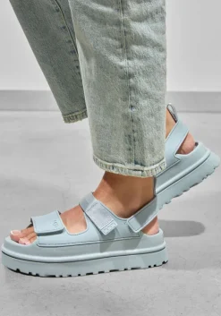 blauwe ugg platte sandalen w goldenglow