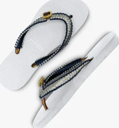 blauwe uzurii teenslippers silver macrame switch