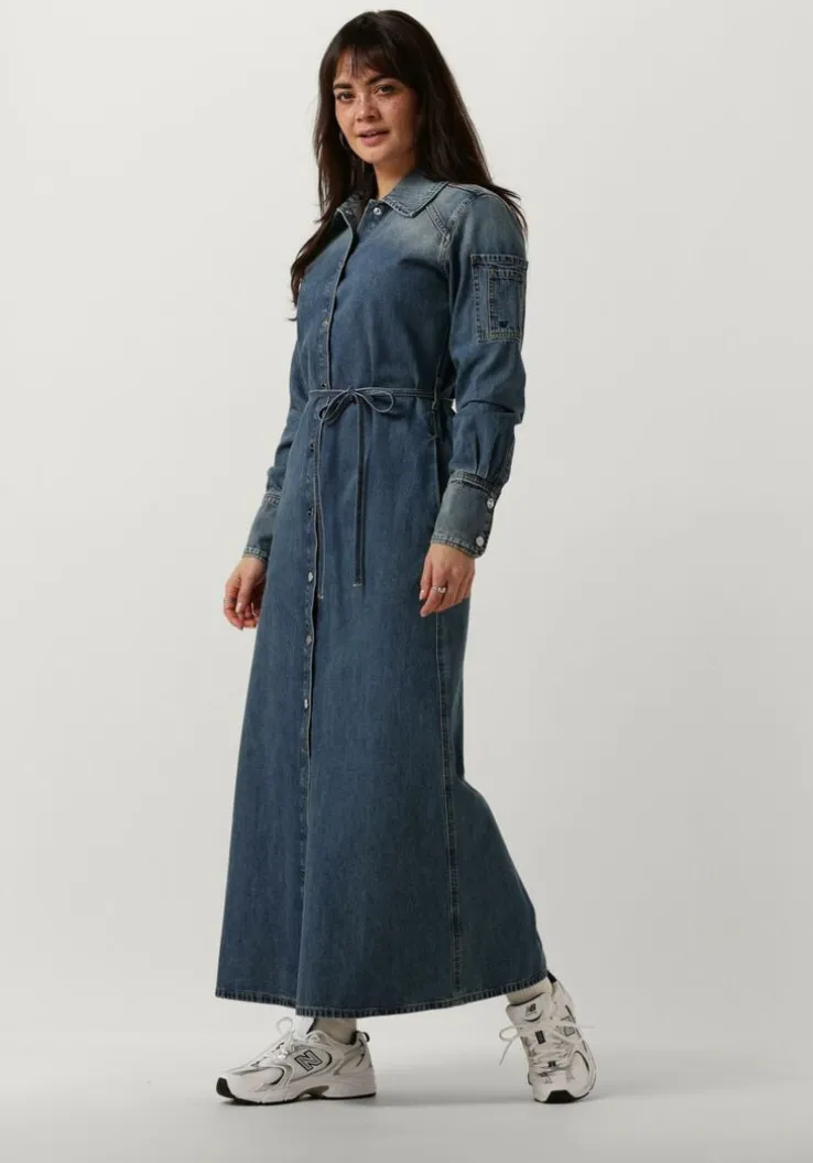 blauwe vanilia midi jurk denim midi dress