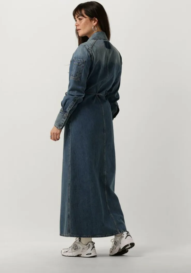 blauwe vanilia midi jurk denim midi dress