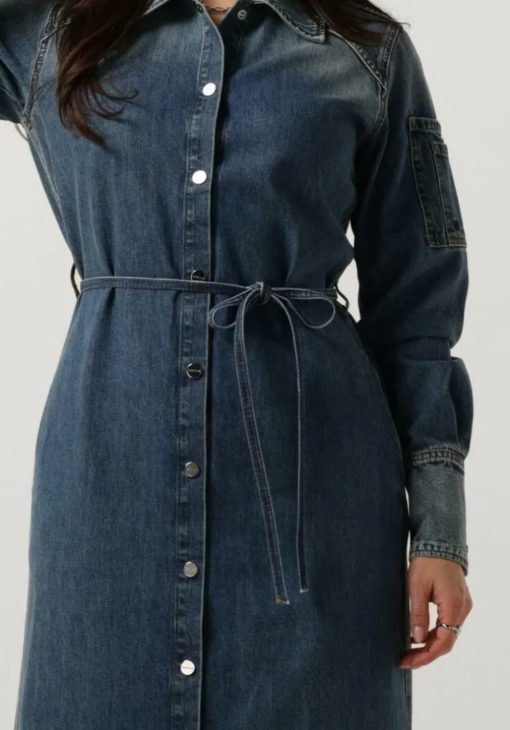 blauwe vanilia midi jurk denim midi dress