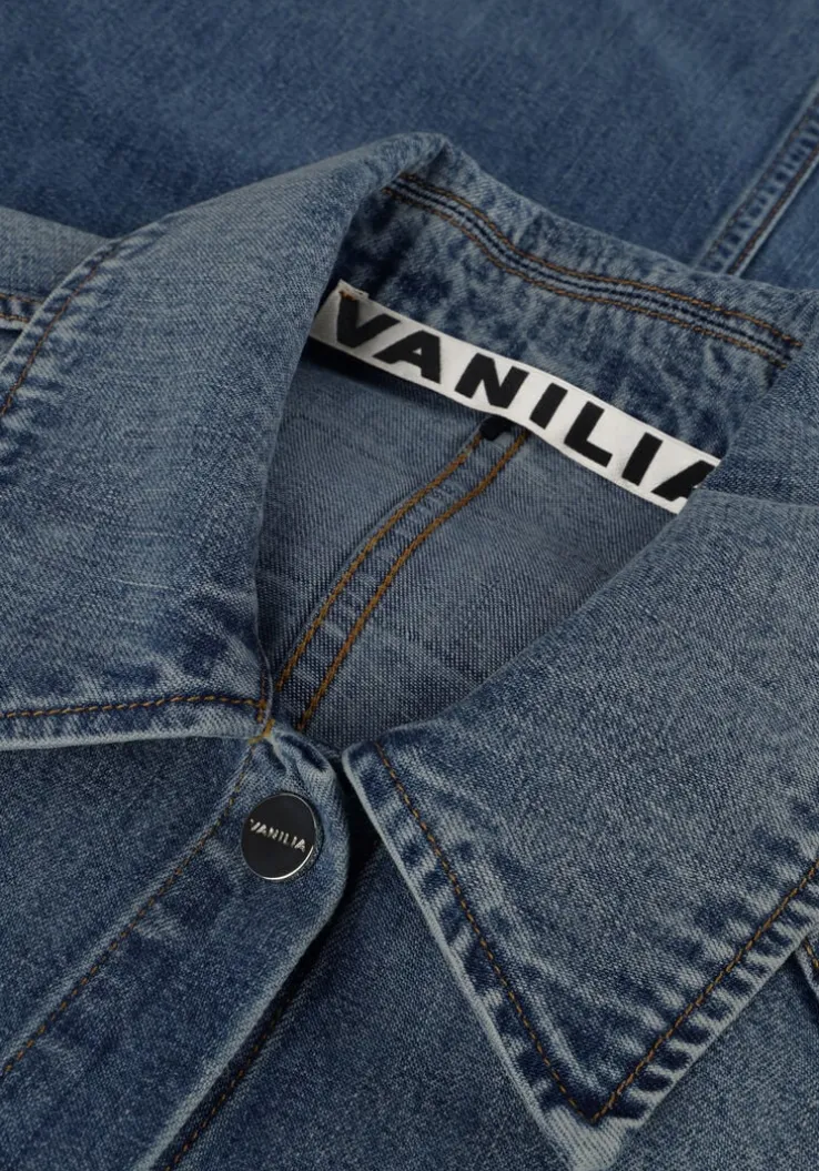 blauwe vanilia midi jurk denim midi dress