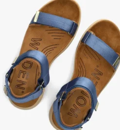 blauwe woden platte sandalen line