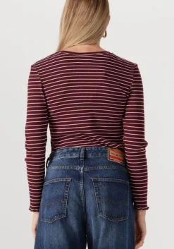 bordeaux selected femme tops & t-shirts slfanna ls crew neck tee str