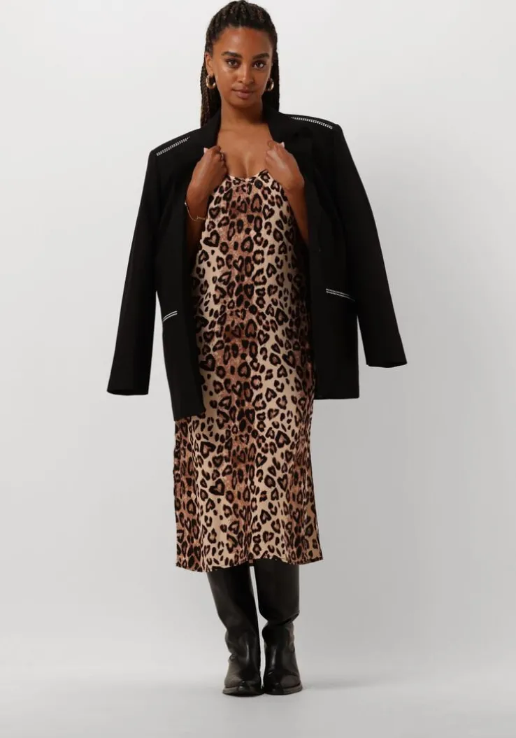bruine alix the label midi jurk ladies woven twill leopard camisol dress