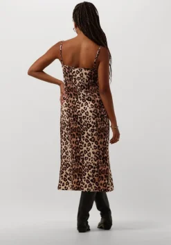 bruine alix the label midi jurk ladies woven twill leopard camisol dress