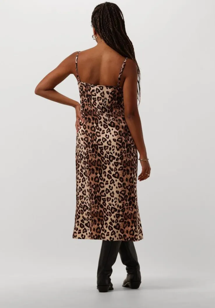 bruine alix the label midi jurk ladies woven twill leopard camisol dress