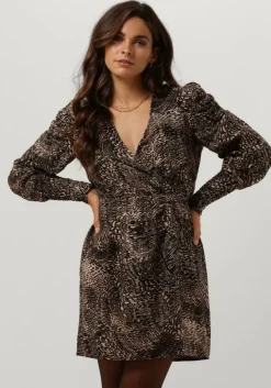 bruine alix the label mini jurk animal fether wrap dress