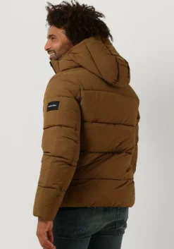 bruine calvin klein gewatteerde jas crinkle nylon puffer jacket