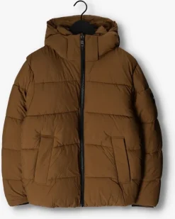 bruine calvin klein gewatteerde jas crinkle nylon puffer jacket