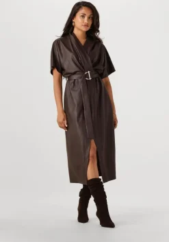 bruine caroline biss midi jurk 4164