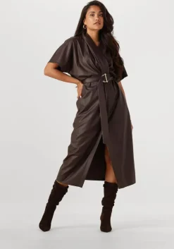 bruine caroline biss midi jurk 4164