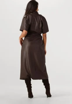 bruine caroline biss midi jurk 4164