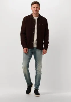 bruine cast iron casual overhemd long sleeve shirt solid regular fit