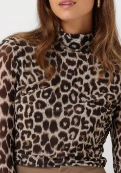 bruine catwalk junkie tops & t-shirts mesh turtle neck leopard long sleeve