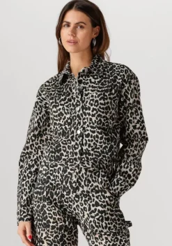 bruine colourful rebel blouses olle leopard cropped denim blouse