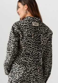 bruine colourful rebel blouses olle leopard cropped denim blouse