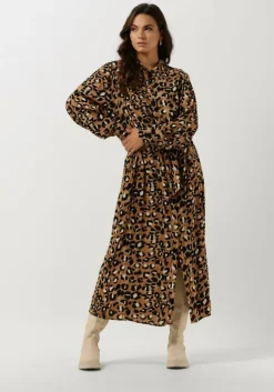 bruine colourful rebel maxi jurk kera leopard maxi shirt dress