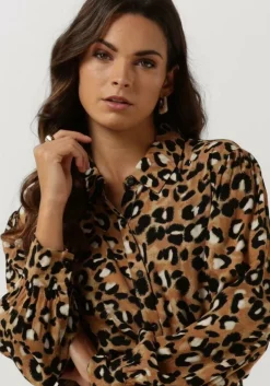bruine colourful rebel maxi jurk kera leopard maxi shirt dress