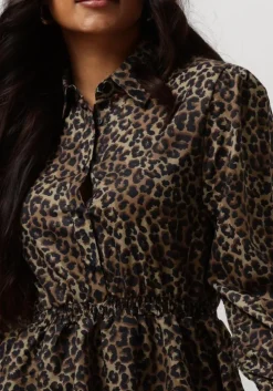 bruine colourful rebel mini jurk sacha leopard shirt dress ls