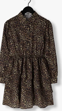 bruine colourful rebel mini jurk sacha leopard shirt dress ls