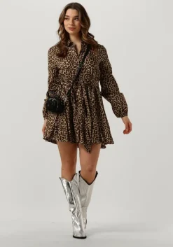 bruine colourful rebel mini jurk minon leopard mini dress