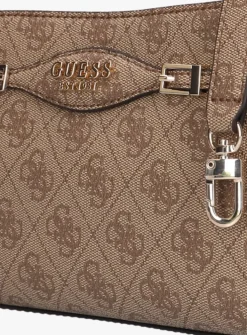 bruine guess schoudertas katya crossbody top zip