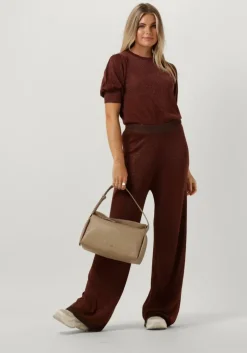 bruine minus wijde broek allie high waisted wide leg metallic knit pant