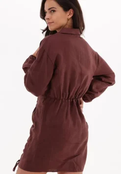 bruine na-kd mini jurk drawstring linen mini dress