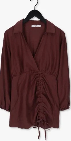 bruine na-kd mini jurk drawstring linen mini dress