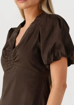 bruine neo noir maxi jurk illana poplin dress