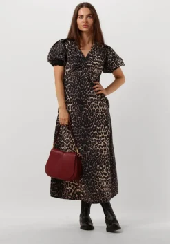 bruine neo noir midi jurk illana leo dress