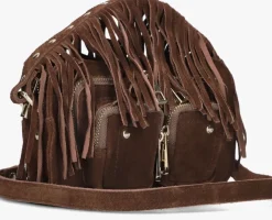 bruine núnoo schoudertas helena fringe suède