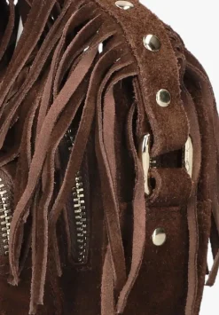 bruine núnoo schoudertas helena fringe suède