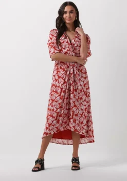 bruine scotch & soda midi jurk midi wrap dress with knot detail