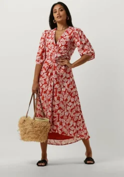 bruine scotch & soda midi jurk midi wrap dress with knot detail