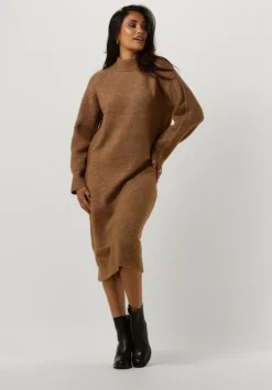 bruine selected femme midi jurk slfrena ls high neck knit dress