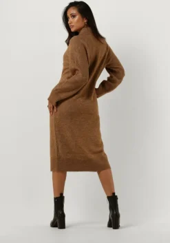 bruine selected femme midi jurk slfrena ls high neck knit dress