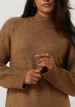 bruine selected femme midi jurk slfrena ls high neck knit dress