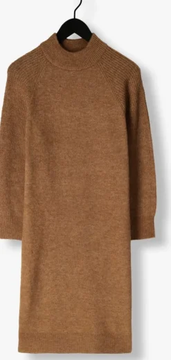 bruine selected femme midi jurk slfrena ls high neck knit dress