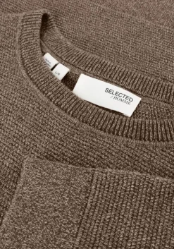 bruine selected homme trui slhross ls knit structure crew neck noos