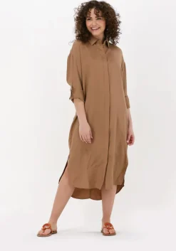 bruine simple midi jurk woven dress rooney twill