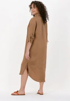 bruine simple midi jurk woven dress rooney twill